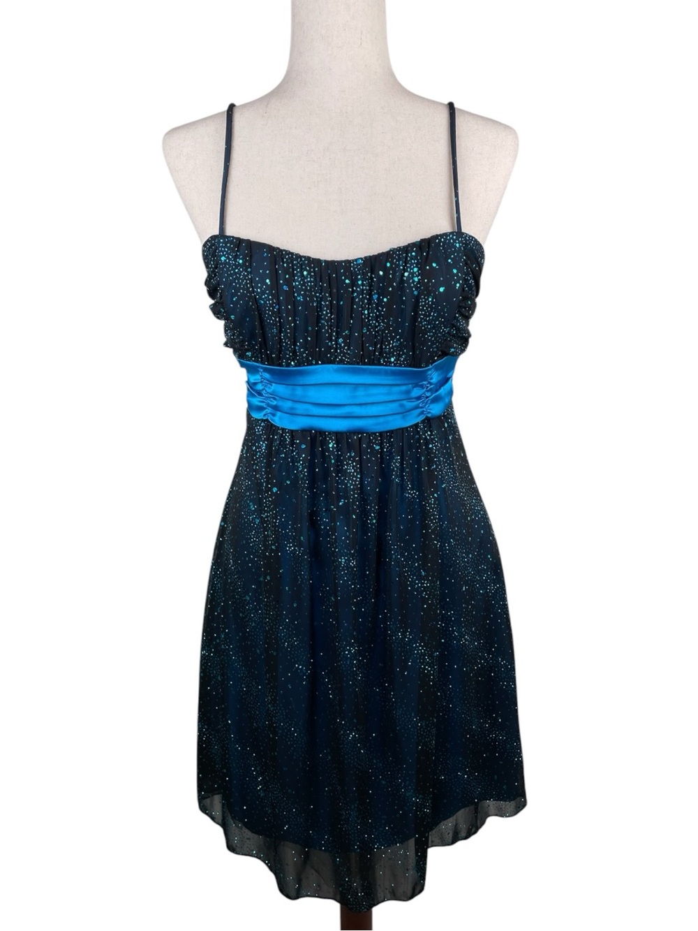 Vintage Y2K Taboo Sparkly Glitter Dress Size XL Black Blue Satin Belt Fairycore